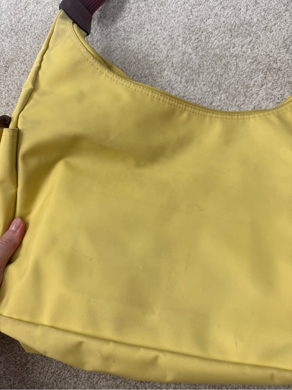 Yellow Shoulder Tote Bag with Brown Strap - Picture 5 of 14